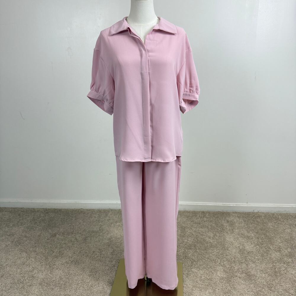 New Joyfunear Boutique 2 PC Light Pink Short Sleeve Shirt Pants set Size Small